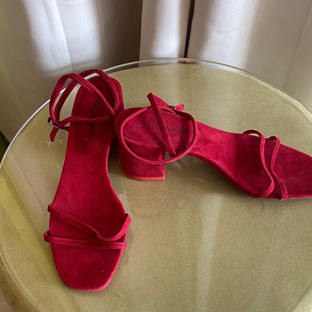 Free People Red Strappy Low Heels 39